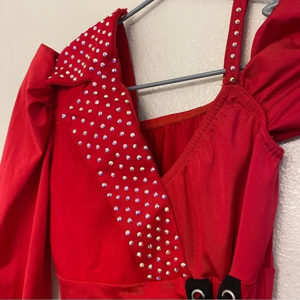 Kelle dance solo costume red asymmetric one sleeve musical theater jazz Teen SA